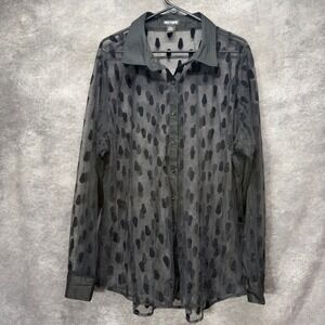 Hot Topic Black Flocked Coffin Sheer Long-Sleeve Button-Up Shirt Plus Size 3 3X